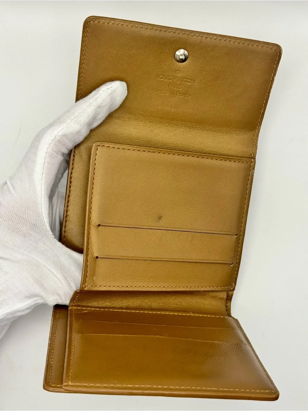 Louis Vuitton Verniz Gold Compact Embossed Monogram Wallet